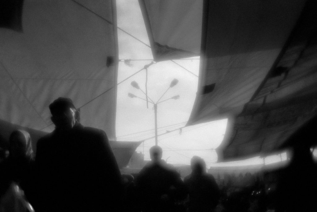 Awnings above the stalls in the marketplace of Tekirdag town. Tu