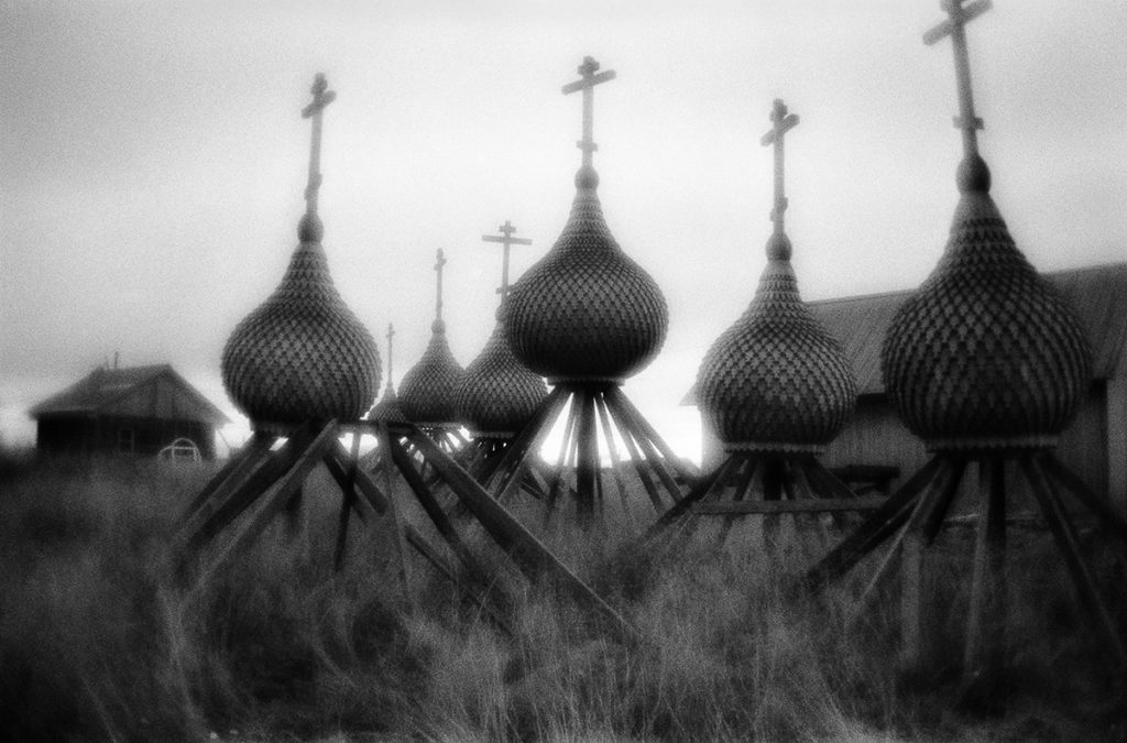 The domes prepared for a wooden church in the village of Varzuga