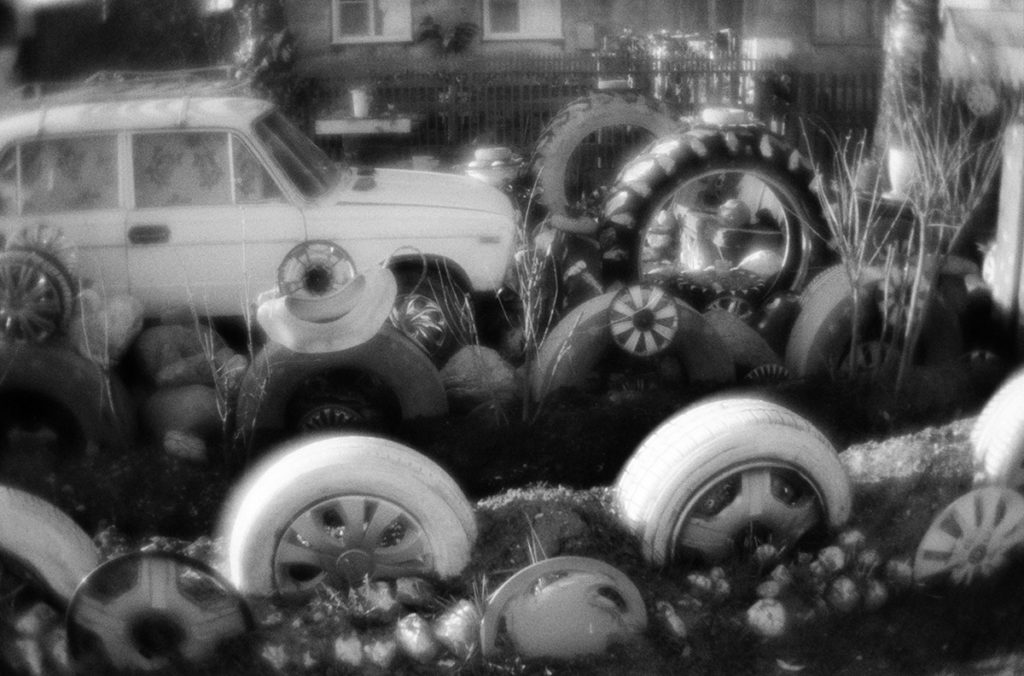 Decorations of the yard in front of the village house. 